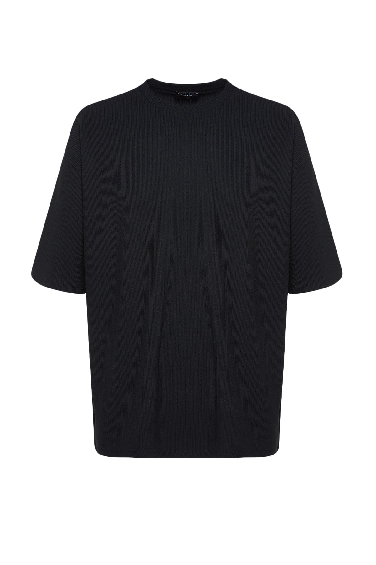 Trendyol Collection-Schwarzes, übergroßes, kurzärmliges, strukturiertes Ottoman-T-Shirt mit Rundhalsausschnitt in limitierter Auflage TMNSS23TS00081 7