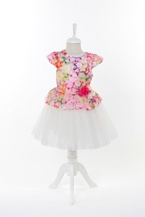 Kız Çocuk Pembe Çiçekli Elbise 8750