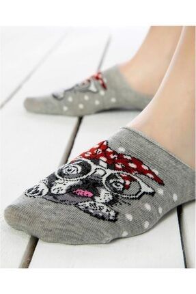 Kırmızı Bandanalı Pug Desen Babet Çorap SC-1619