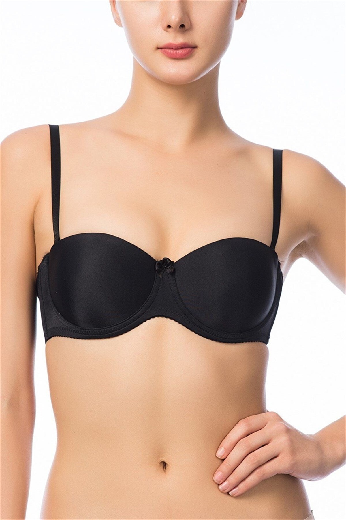 Women's Backed Micro Filled Strapless Black Bra 3520