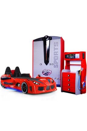 Setay Arabali Yatak Jaguar Kirmizi Full Ledli Koltuklu Arabali Yatak Super Sports Dolap Ve C Masasi Trendyol