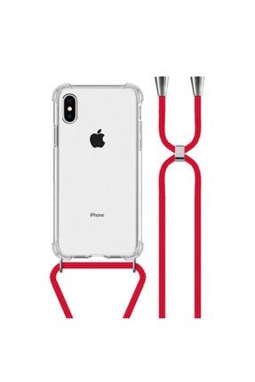 Iphone Xs Max Uzy Şeffaf Boyun Askılı Kırmızı Şeritli Kılıf+kitap UZY-ASKL-07
