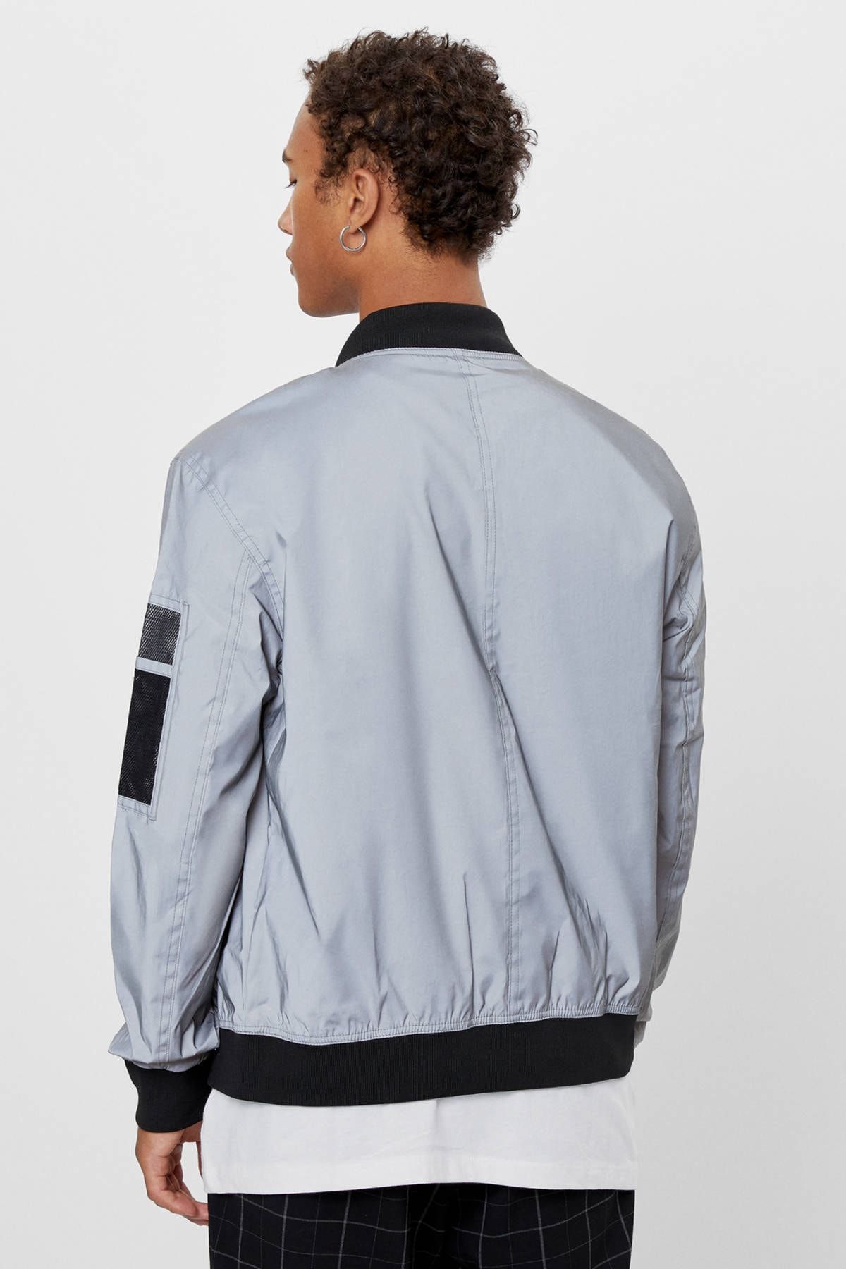 Bershka Erkek Gumus Reflektor Bomber Ceket 06351665 Trendyol