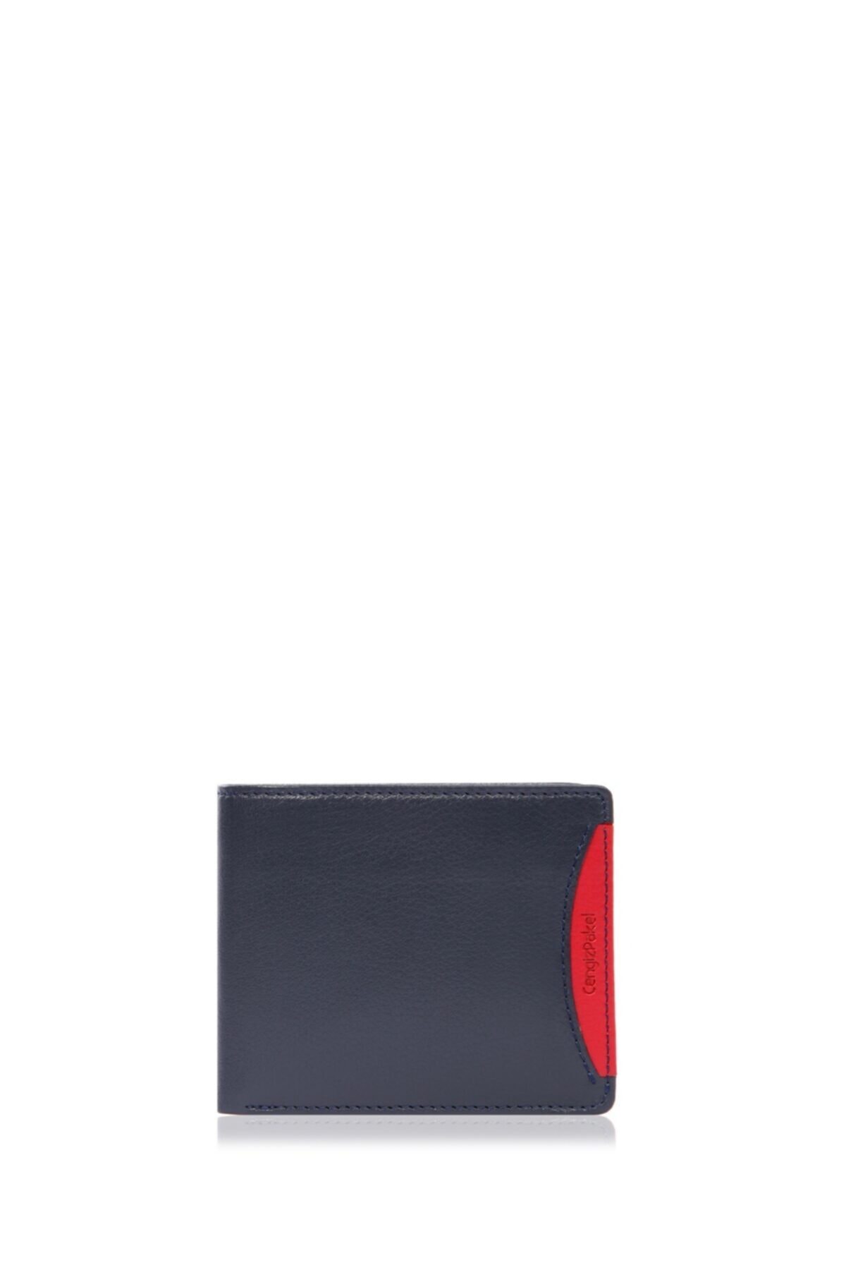 Genuine Leather Men's Wallet 27448-Navy Blue-Red