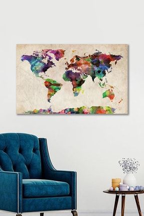 90x130 cm Dekoratif Dünya Haritası Kanvas Duvar Tablo DH1131201