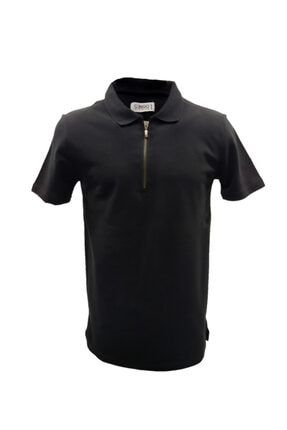 Erkek Siyah Fermuarlı Polo Yaka Slim Fit T-shirt CC0071