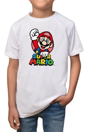 Erkek Çocuk Beyaz Super Mario T-shirt T-26 mario-cocuk-27