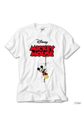 Erkek Beyaz Disney Mickey Mouse Görselli T-Shirt ZT2987