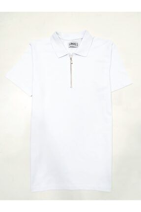 Erkek Beyaz Fermuarlı Yaka Slim Fit T-shirt CC0071