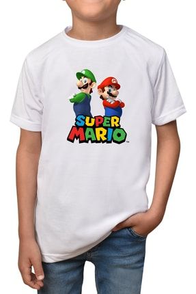 Super Mario- Beyaz Çocuk - Yetişkin Unisex T-shirt T-22 mario-cocuk-23
