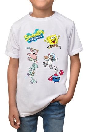 Sünger Bob- Beyaz Çocuk - Yetişkin Unisex T-shirt T-12 sungerbob-cocuk-12