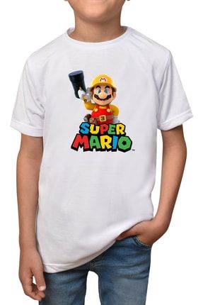 Super Mario- Beyaz Çocuk - Yetişkin Unisex T-shirt T-11 mario-yetiskin-11