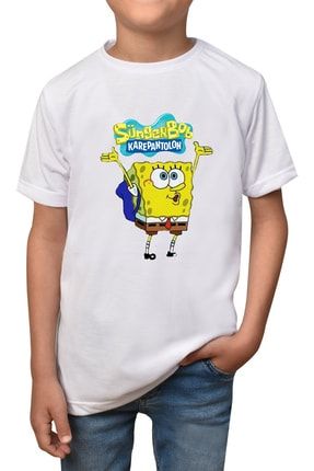 Sünger Bob- Beyaz Çocuk - Yetişkin Unisex T-shirt T-10 sungerbob-cocuk-10