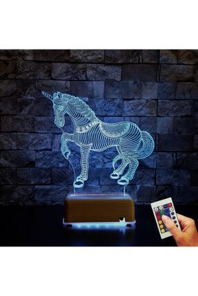 Unicorn At Gece Lambası 3d Led Lamba Doğumgünü Hediyesi 16 Renkli VİPYOL-UNICORN2
