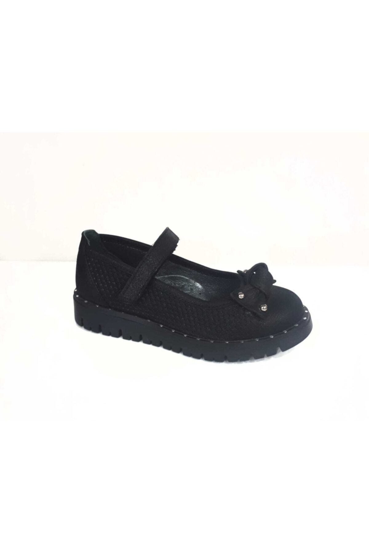 Small Foots Kız Çocuk Siyah Papyon Detaylı Hakiki Deri Cırtlı Babet