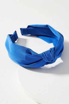 Kadın Saks Mavisi Saten Düğümlü Taç Saç Bandı BHT-0878