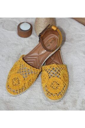 Kadın Sarı Sandalet Dantel Sandalet LA18200