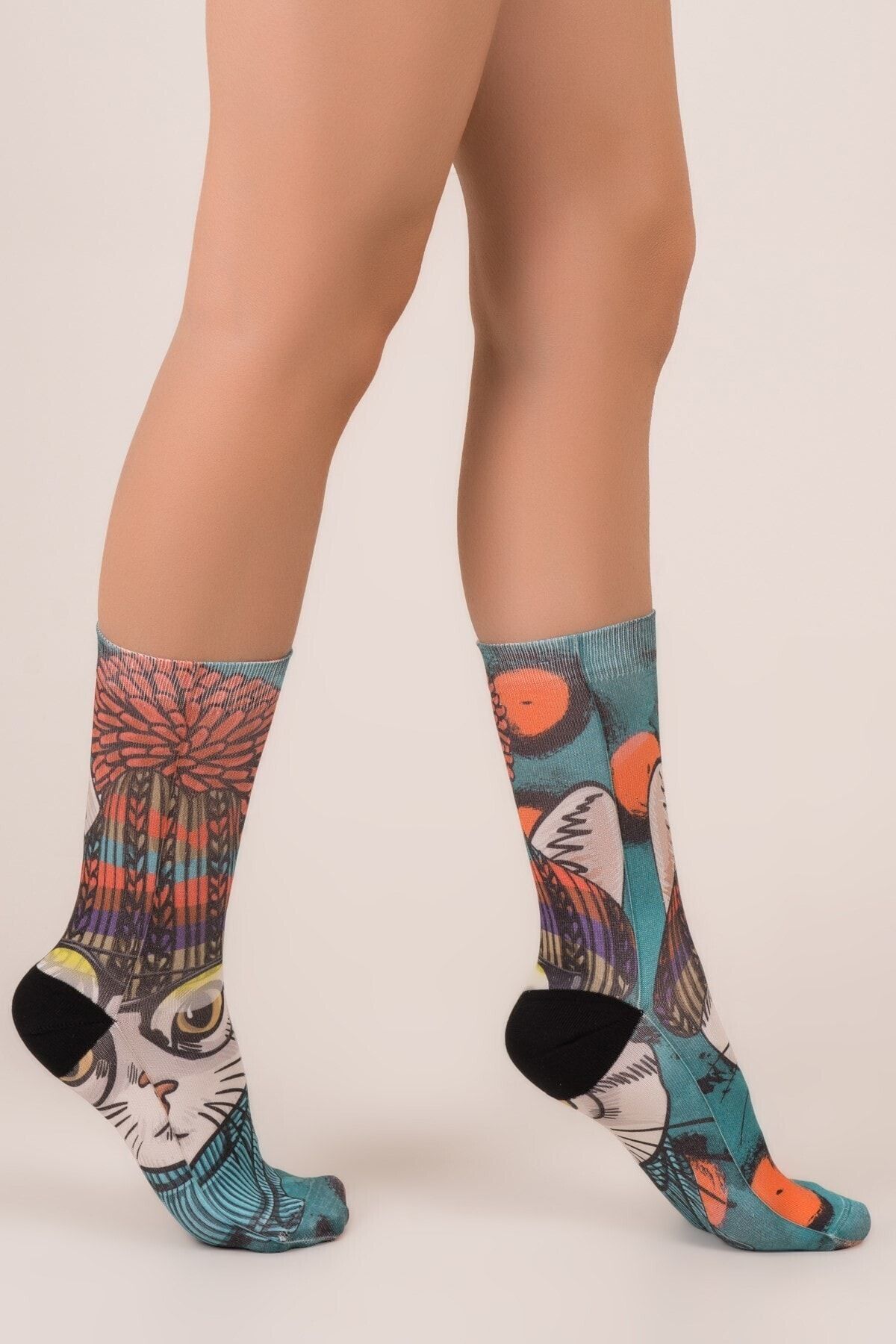 Ogobongo-01289 Hat Cat Printed Socks 2