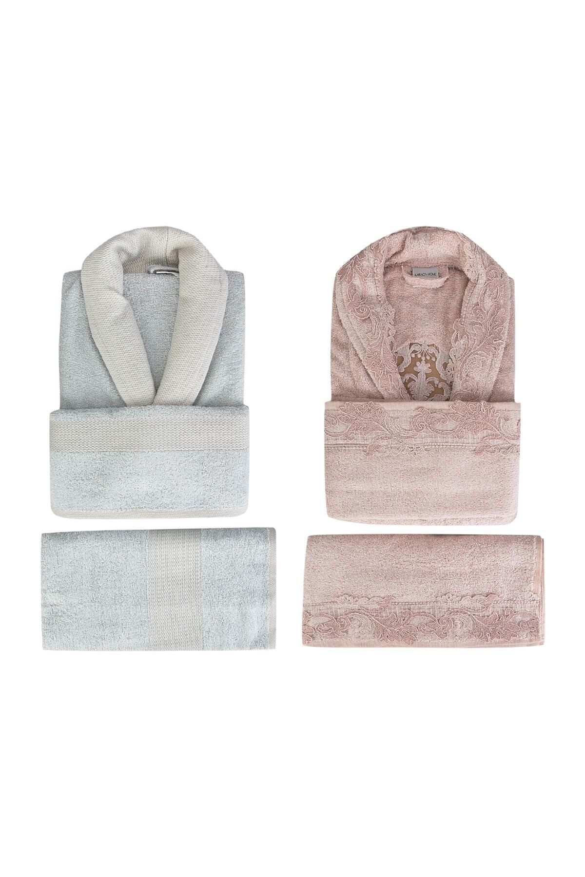 Karaca Home Pembe Dantelli Bambu Aile Banyo Seti Trendyol