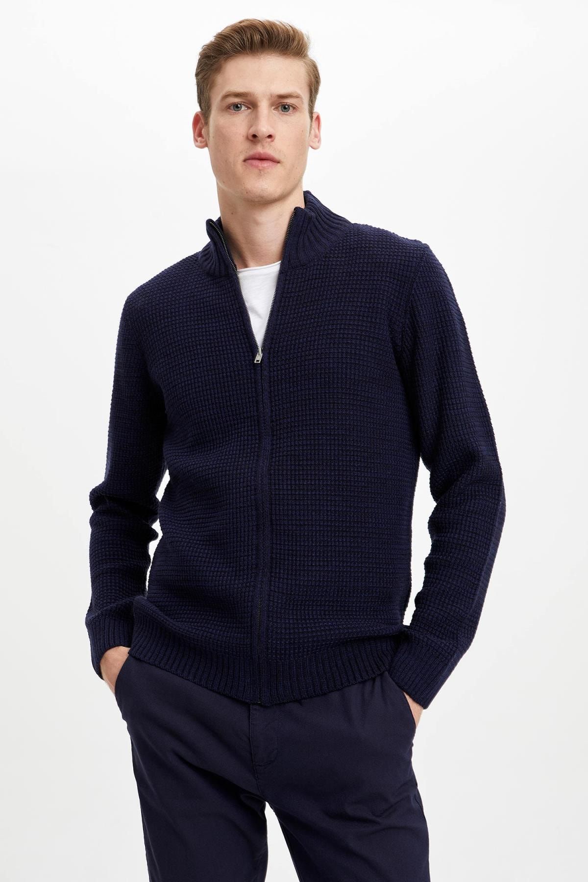 Defacto Erkek Lacivert Fermuarli Triko Hirka R1195az20au Trendyol