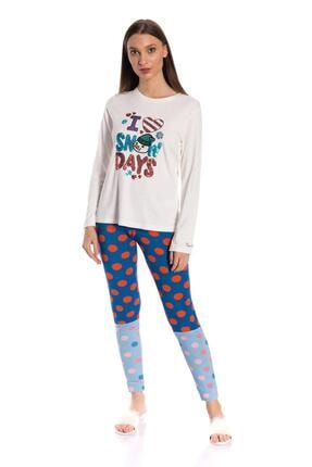 Kadın İkili Kardan Adam Desenli Pijama Takımı PC1036