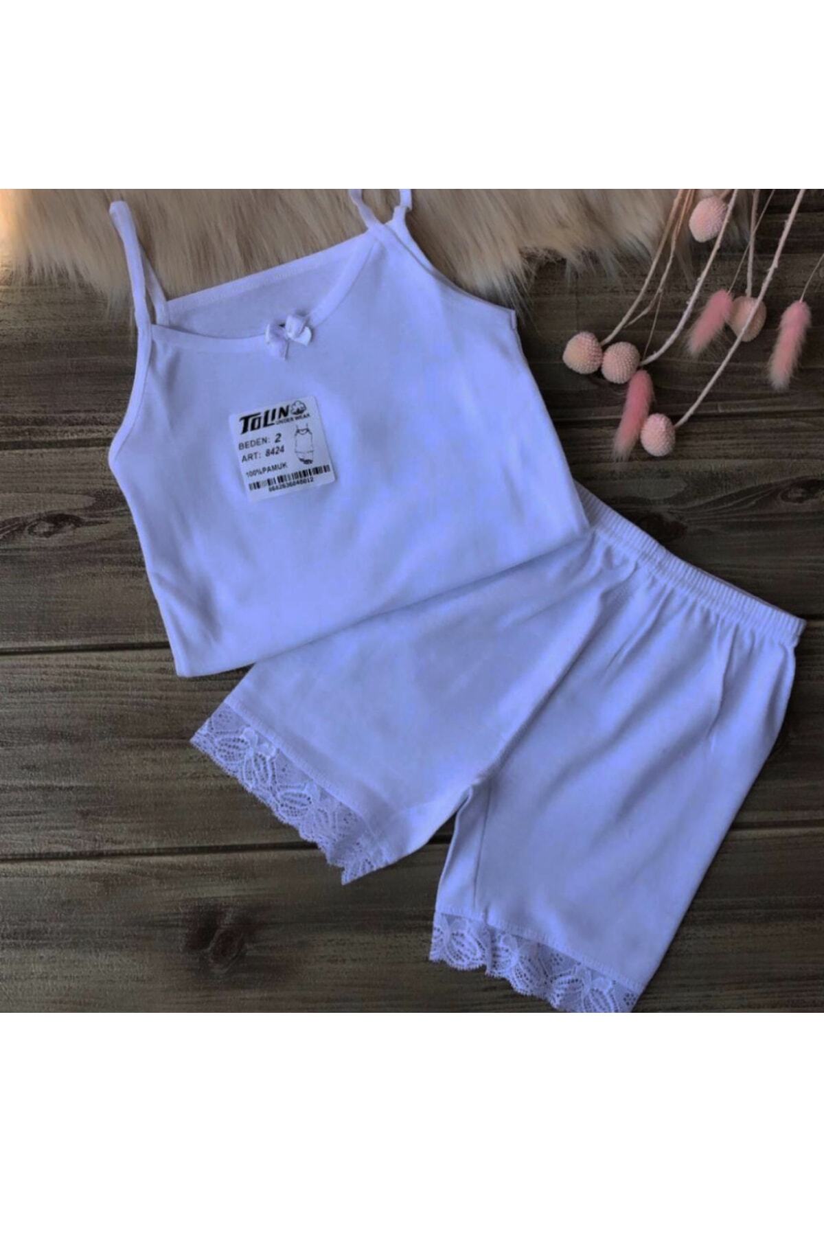 100% Cotton Girl White Lace Shorts Camisole Set 8424