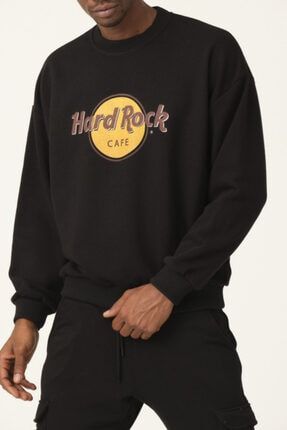 Basic Sweatshirt Hard Rock Baskılı Siyah 10054