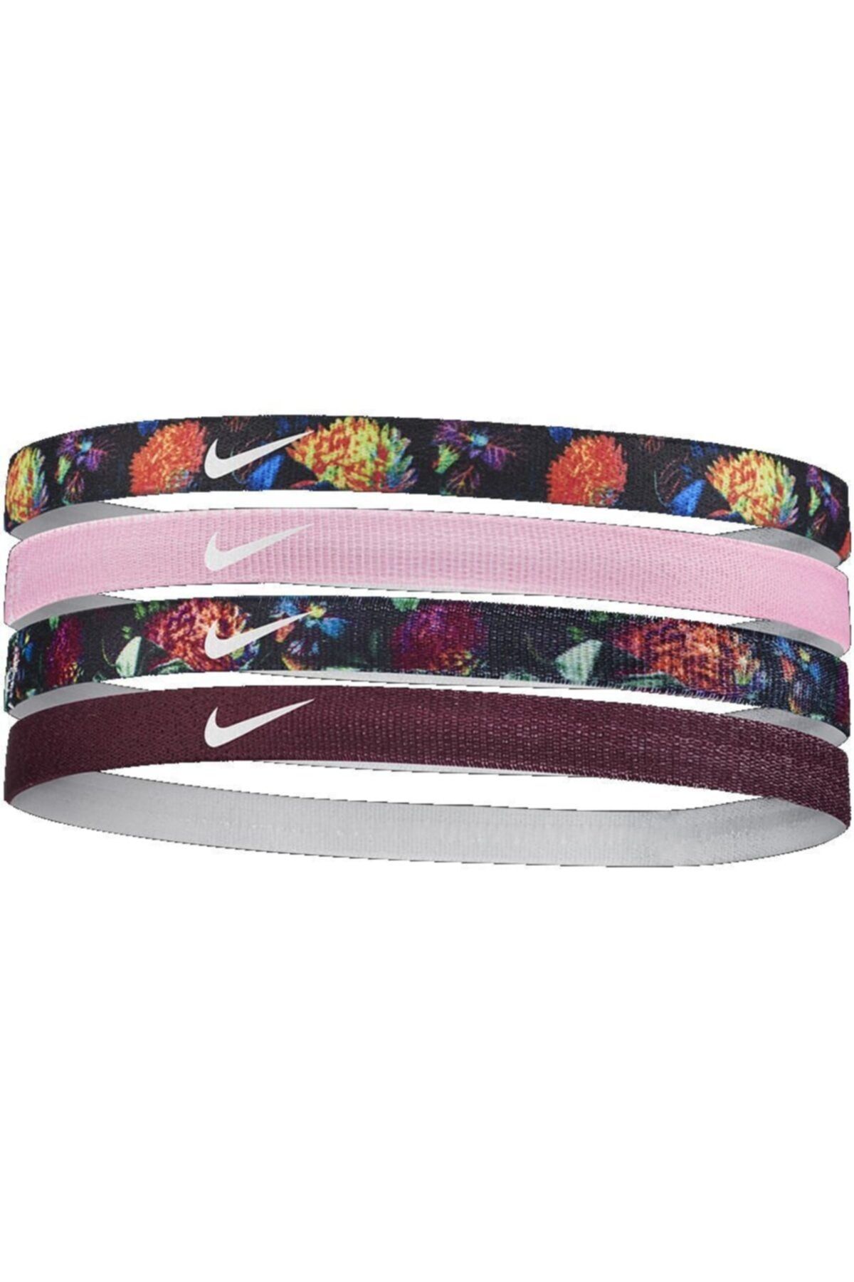 Nike Girls Elastic Hairbands Headband 4 Pack Purple Pink And Floral