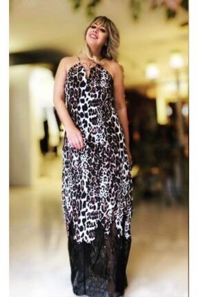 Kadın Leopar Desenli Askılı Elbise Mİ13250