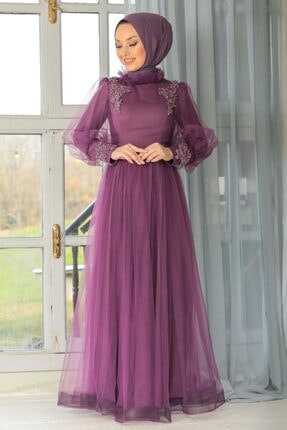 Neva Style Tesetturlu Abiye Elbise Boncuk Detayli Murdum Tesettur Abiye Elbise 40320mu Fiyati Yorumlari Trendyol