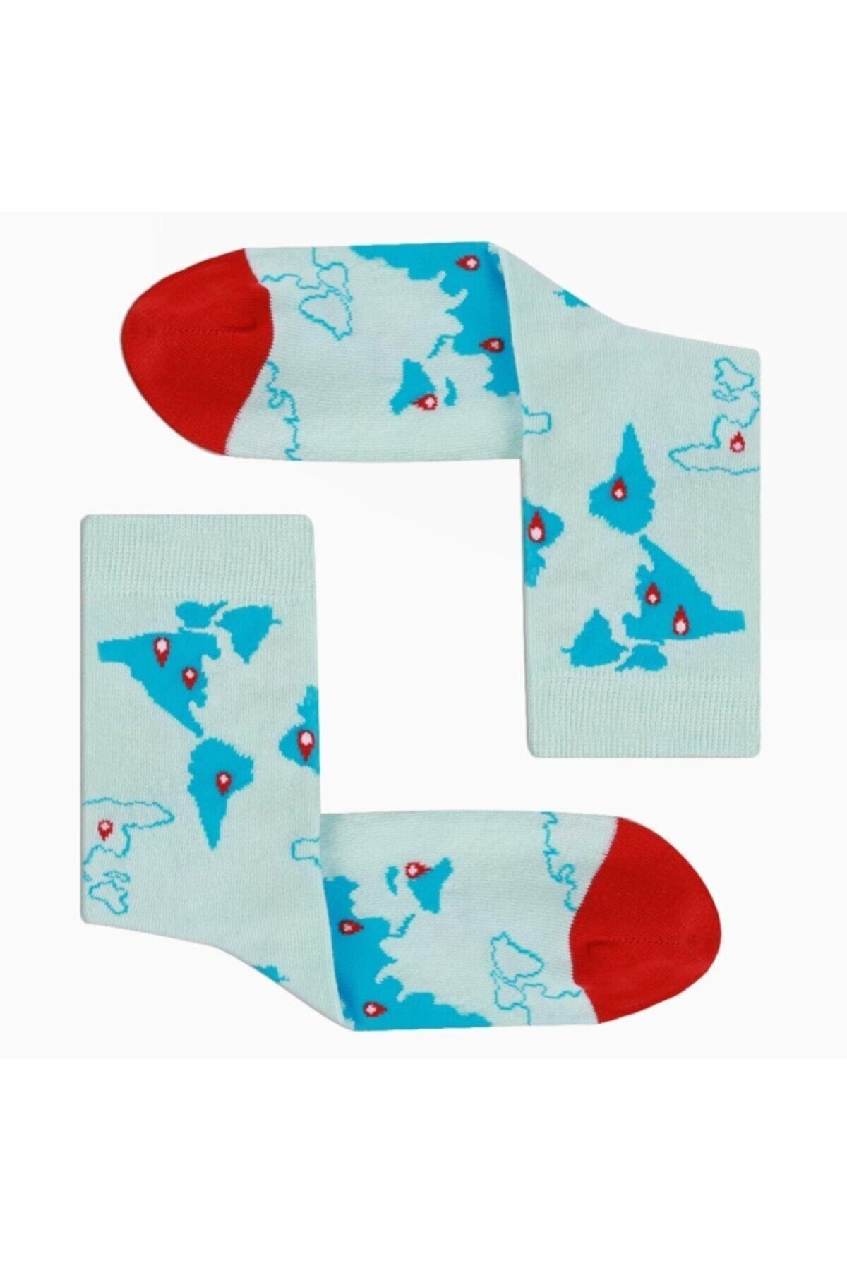 Bolero Unisex Mavi Dünya Haritası Çorap