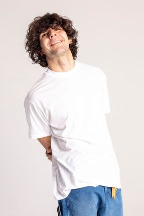 Beyaz Yakası Kalın Ribanalı Oversize T-Shirt 1KXE1-44667-01