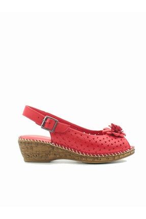 Kadın Kırmızı Hakiki Deri Sandalet 0152