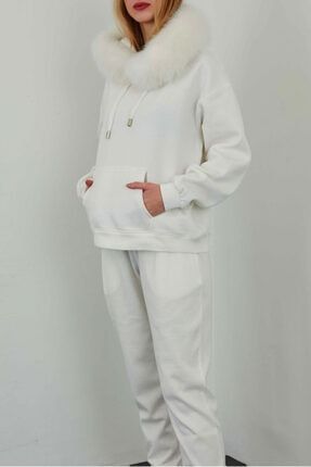 Beyaz Hoodie Kapüşonlu Sweatshirt BTH347288
