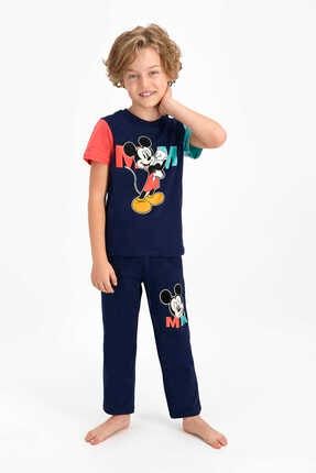 Erkek Çocuk Mickey Mouse Lisanslı Lacivert Kısa Kol Pijama Takımı D4530-C
