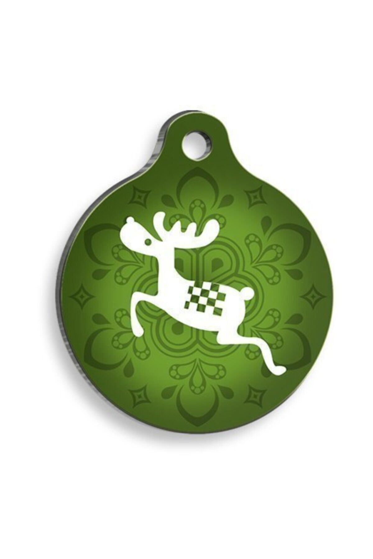 Pet Tag Art Yılbaşı Serisi Geyik  Yuvarlak Kedi ve Köpek Künyesi 2,5 cm