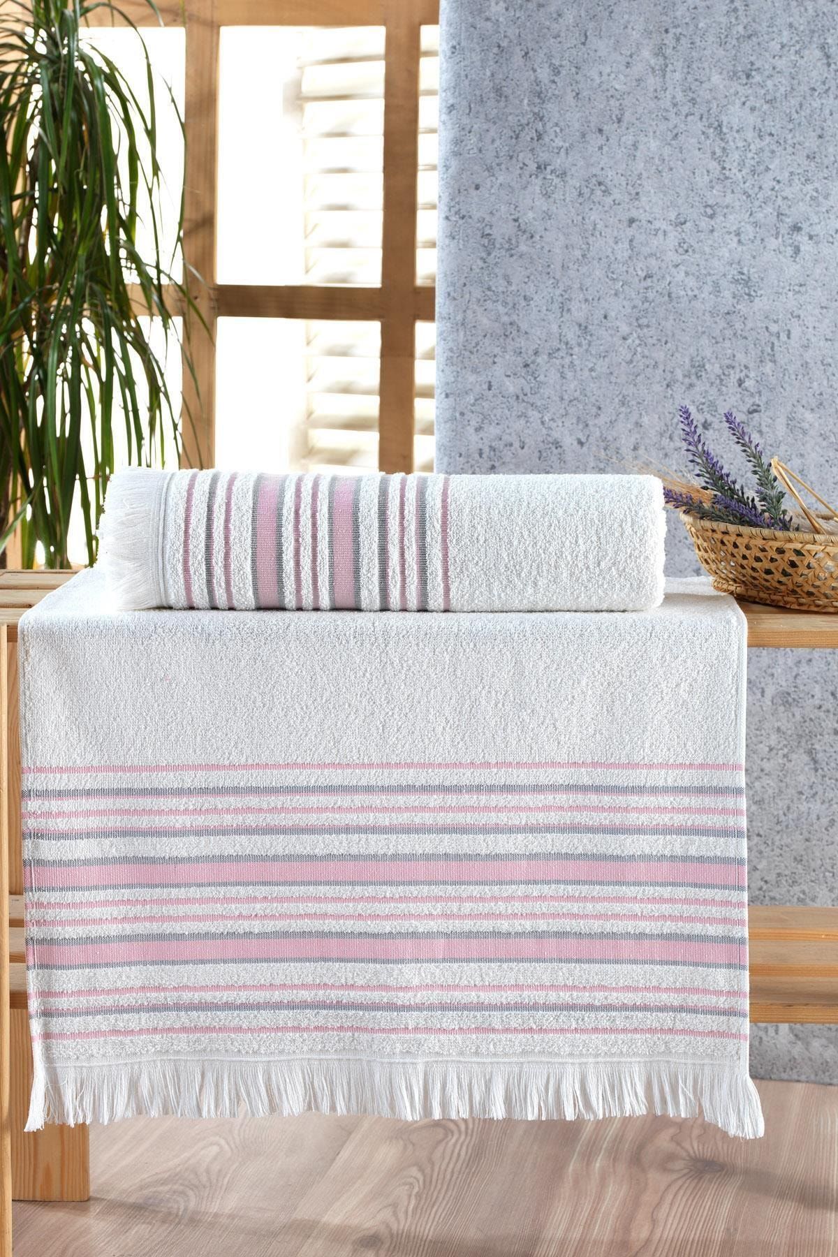 Nina Home Hera 70x140 | 50x90 Jakarlı Saçaklı Banyo Havlu Seti