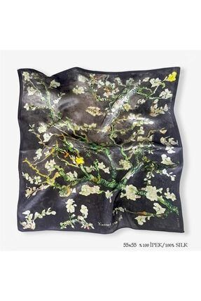 Van Gogh-almond Grey %100 Ipek Fular 55x55cm 'art On Silk' AlmF-55x55