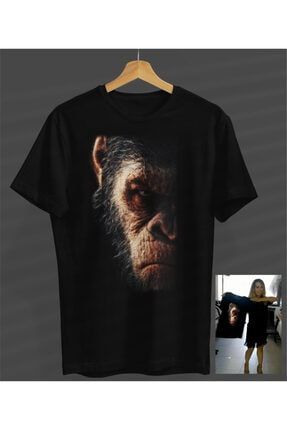 Unisex Kadın-erkek Sezar Maymun Tasarım Siyah Yuvarlak Yaka T-shirt S23358044720SİYAHNVM