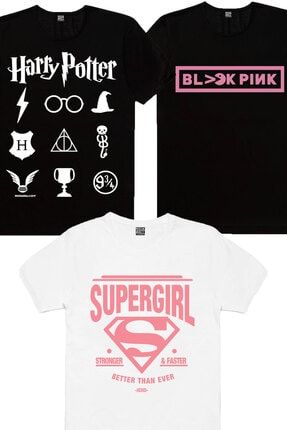 Kadın Beyaz Süperabla, Siyah Blackpink Pac, Siyah Hp Semboller 3'lü Eko Paket T-shirt 1M1BW920AX
