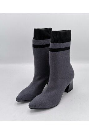 Siyah Gri Triko Çorap Bot 1118