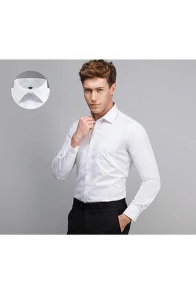 Erkek Beyaz Klasik Uzun Kollu Regular Fit Gömlek fmrbygm01