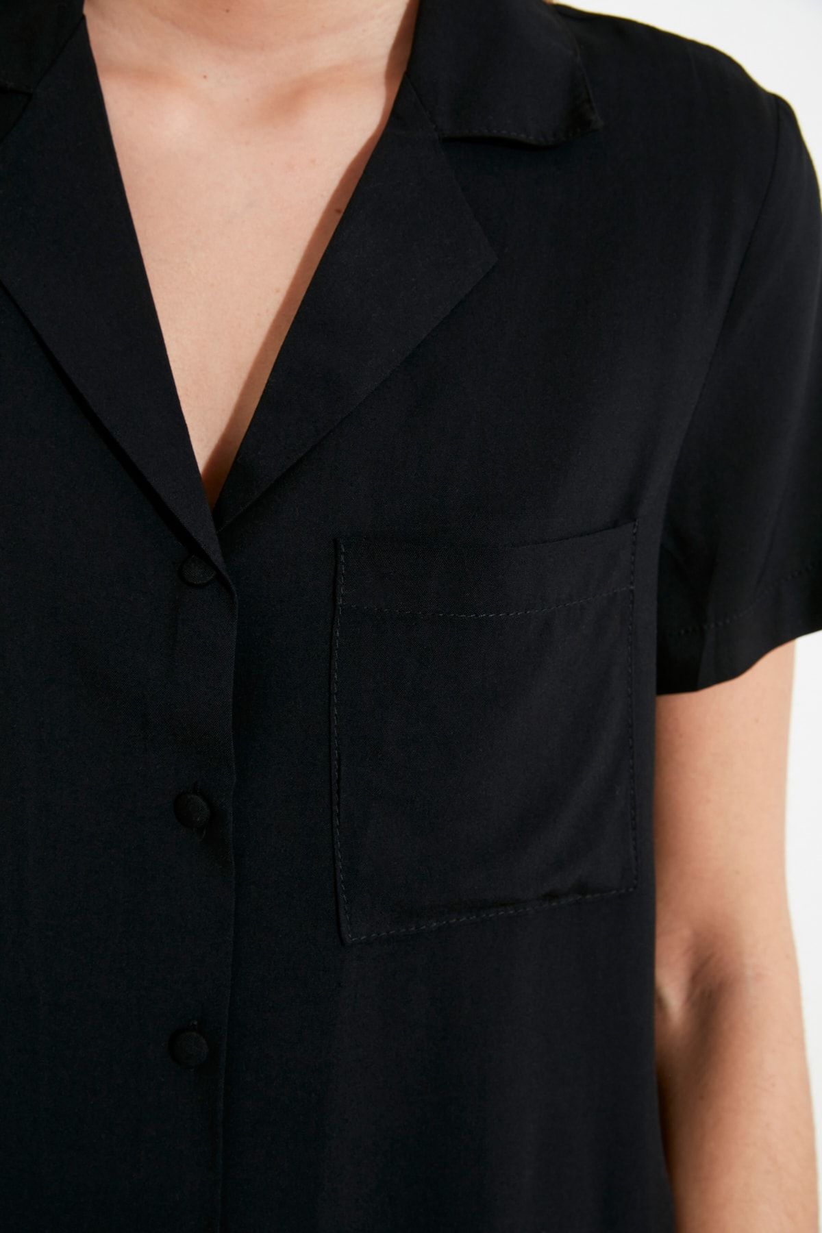 Trendyol Collection-Černá viskózová košile-šortky Tkané pyžamá THMSS19PT0004 9