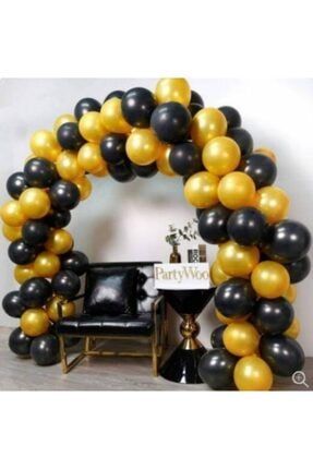 50 Adet Karışık Siyah, Gold Metalik Parlak Balon 2,5 Metre Balon Zinciri Hediye NEWECO00108