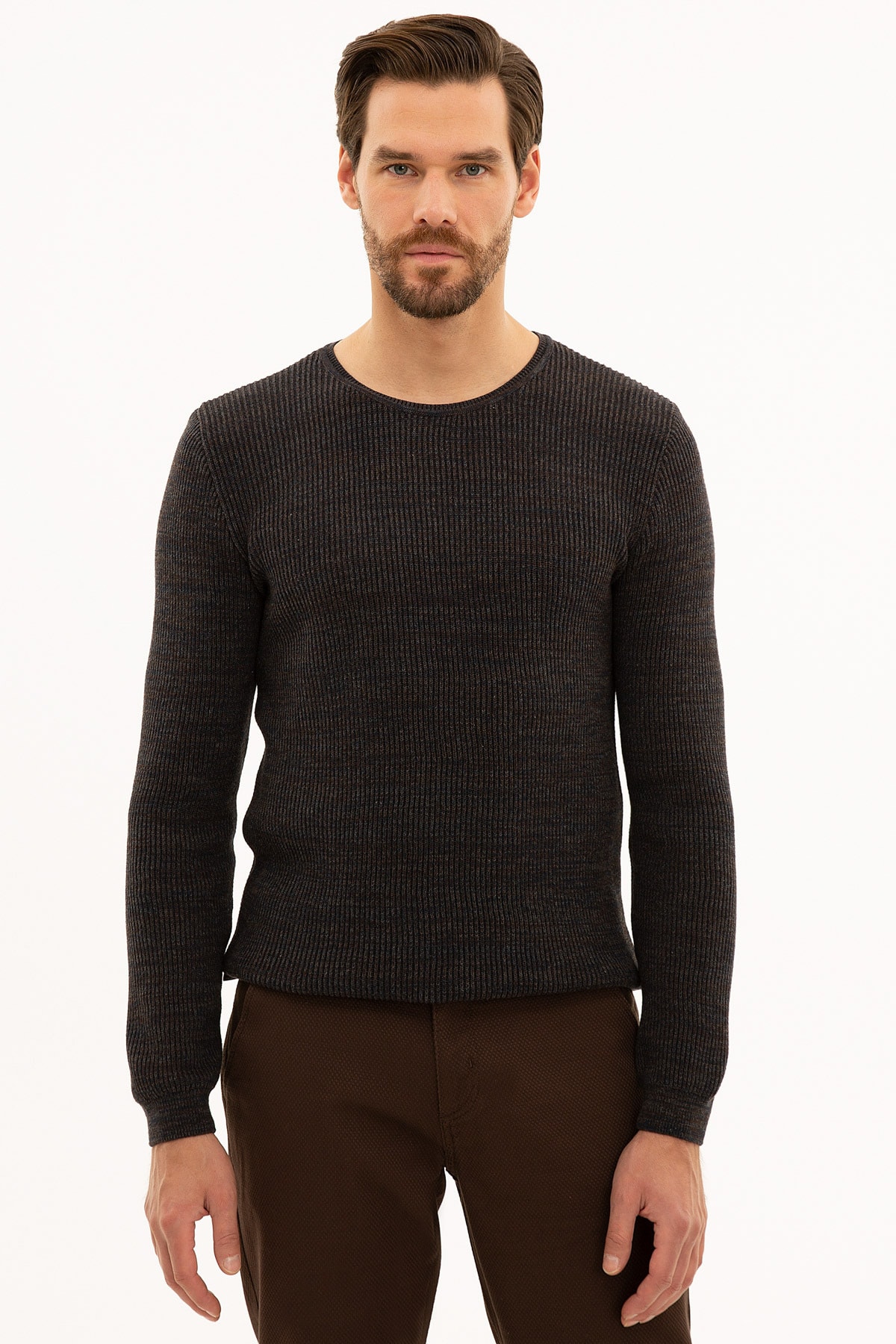 پیر کاردین ژاکت بافتنی مردانه یقه گرد اسلیم فیت سرمه‌ای G021SZ0TK.000.1121874