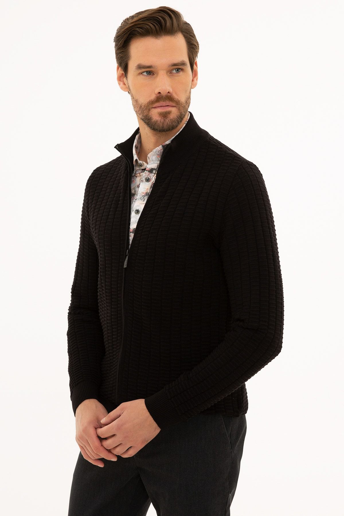 Pierre Cardin Men s Black Regular Fit Knitwear Cardigan