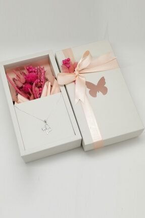 Özel Tasarım Kutuda Kuru Çiçekler Ve Kalp Gümüş Kolye Magnamina77