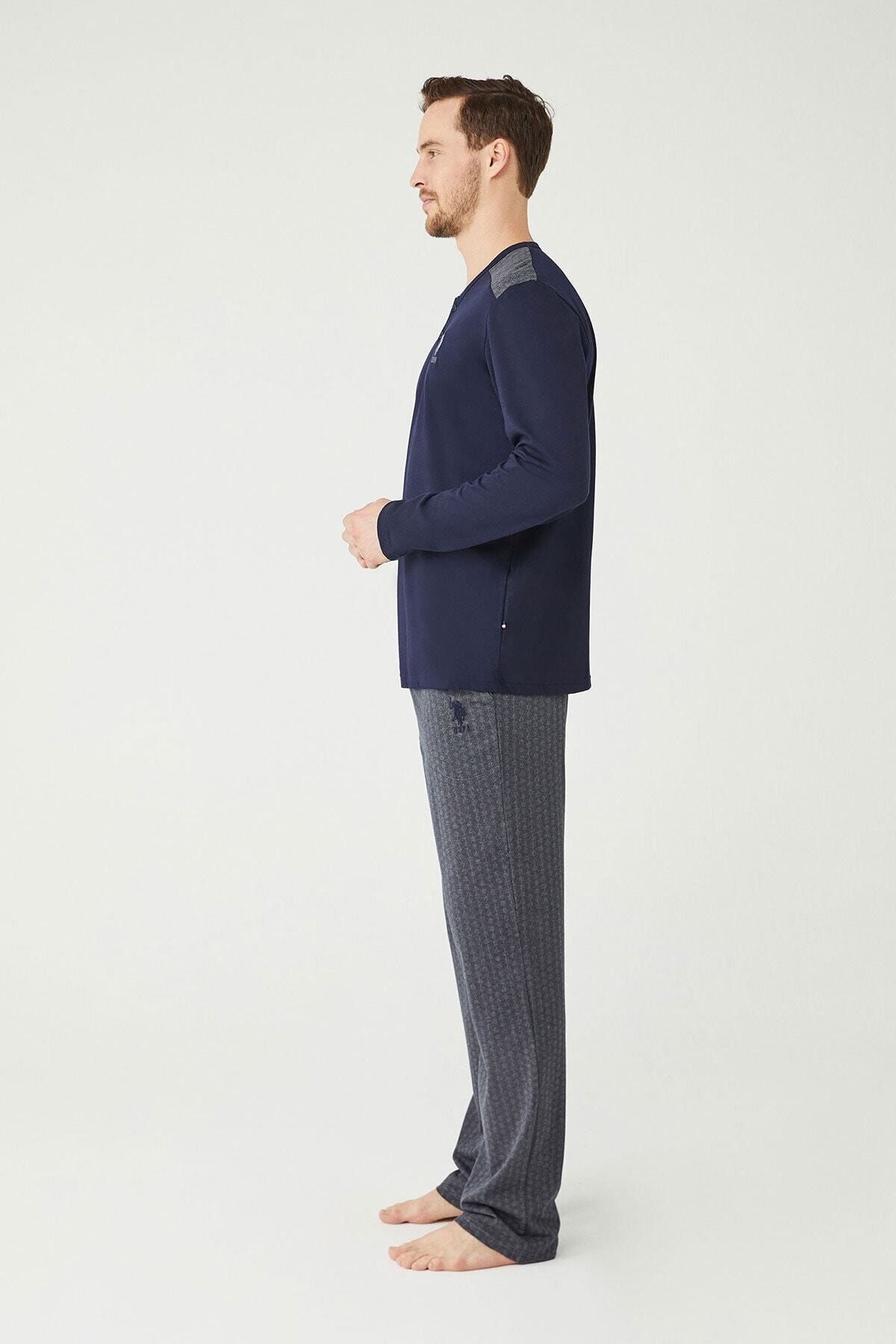 ست پیژامه آبی مردانه لباس خواب سرمه ای 21k 18339 U.S. Polo Assn.