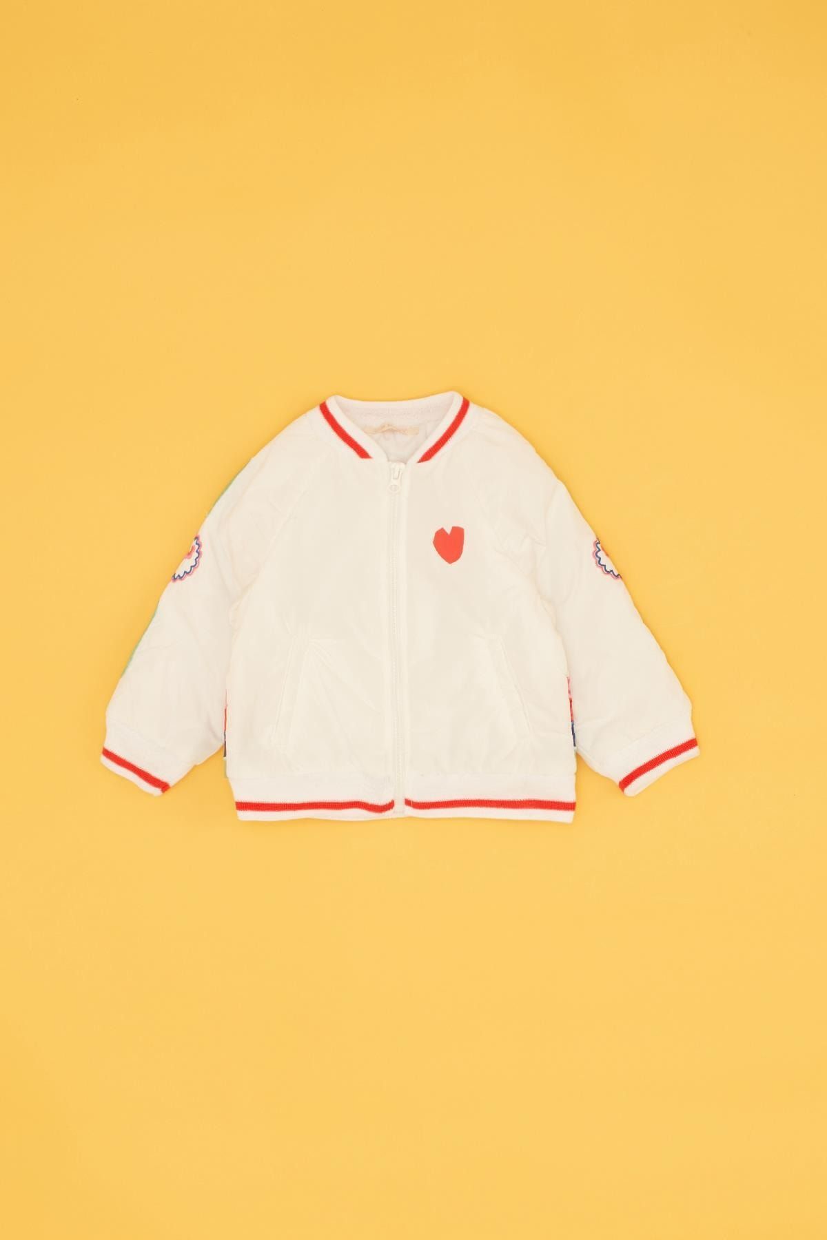 kiz bebek beyaz bomber ceket