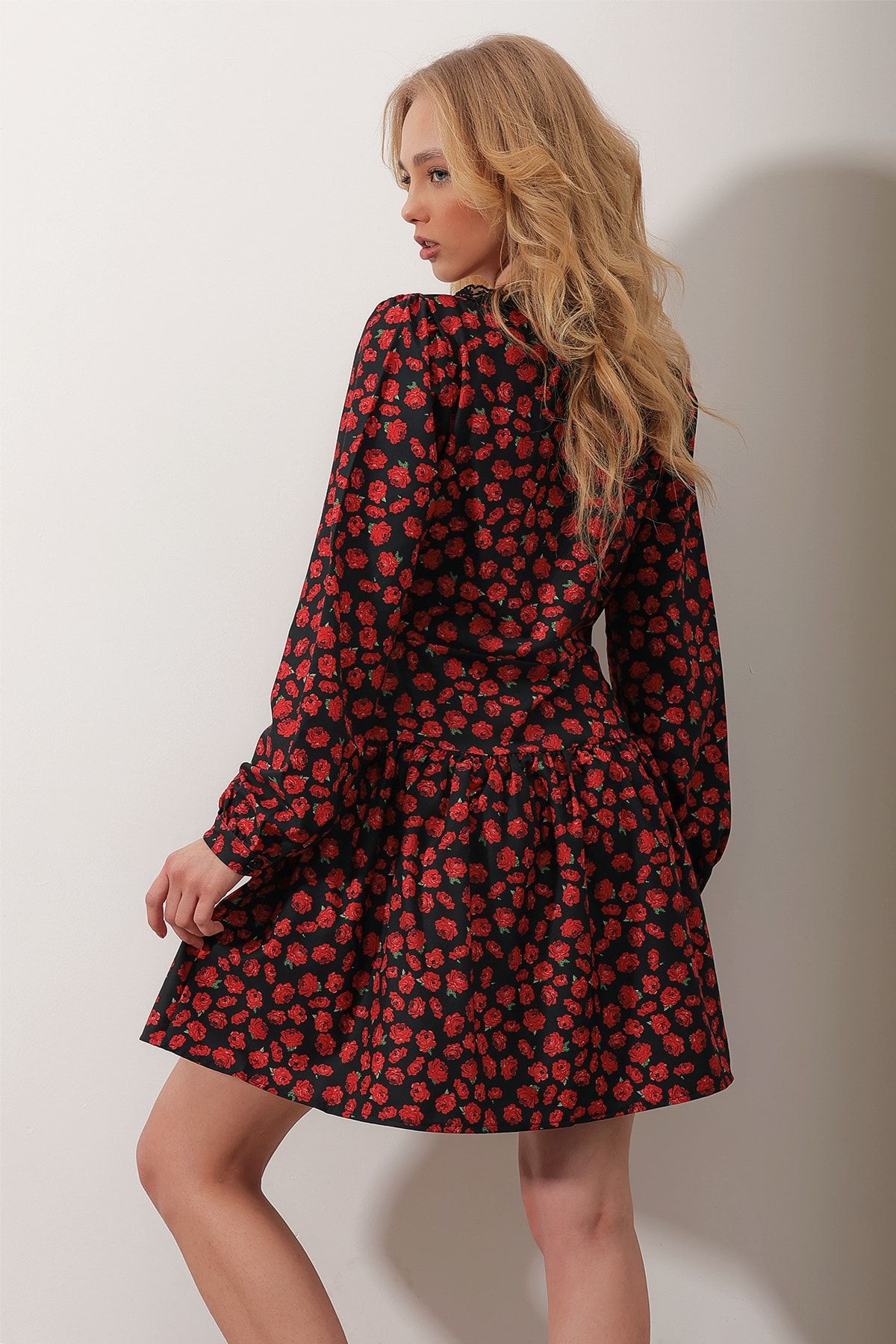 Trend Alaçatı Stili Kleid Rot A-Linie Fast ausverkauft FN8309